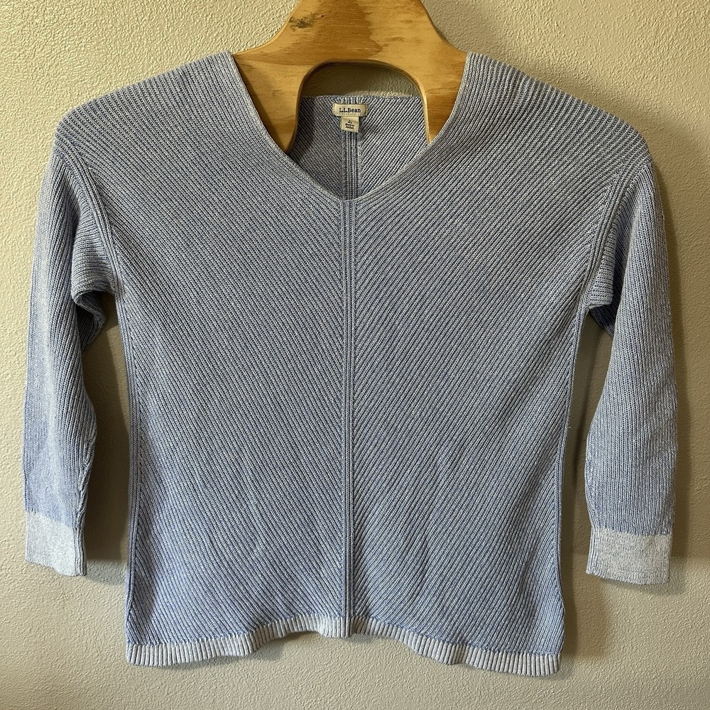 LL Bean Knit Sweater Womens Size Large‎ Blue Cotton Quality Tunic Beach Boho